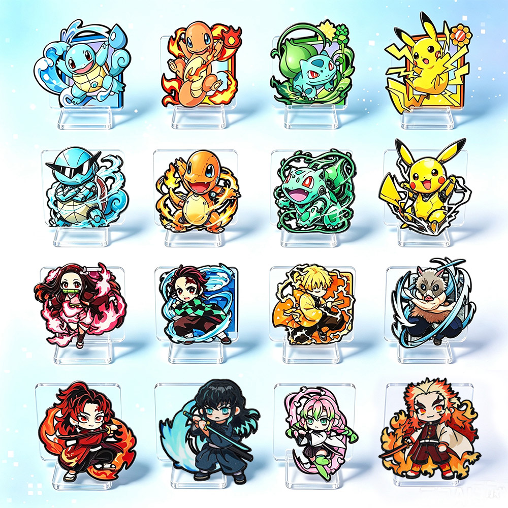 Enamel Pin Set - เข็มกลัดเคลือบลายการ์ตูนอนิเมะโปเกมอนและดาบพิฆาตอสูร 8 ชิ้น ลายสาวน้อยน่ารัก ของสะสมติดปกเสื้อ ตกแต่งกระเป๋าเป้
