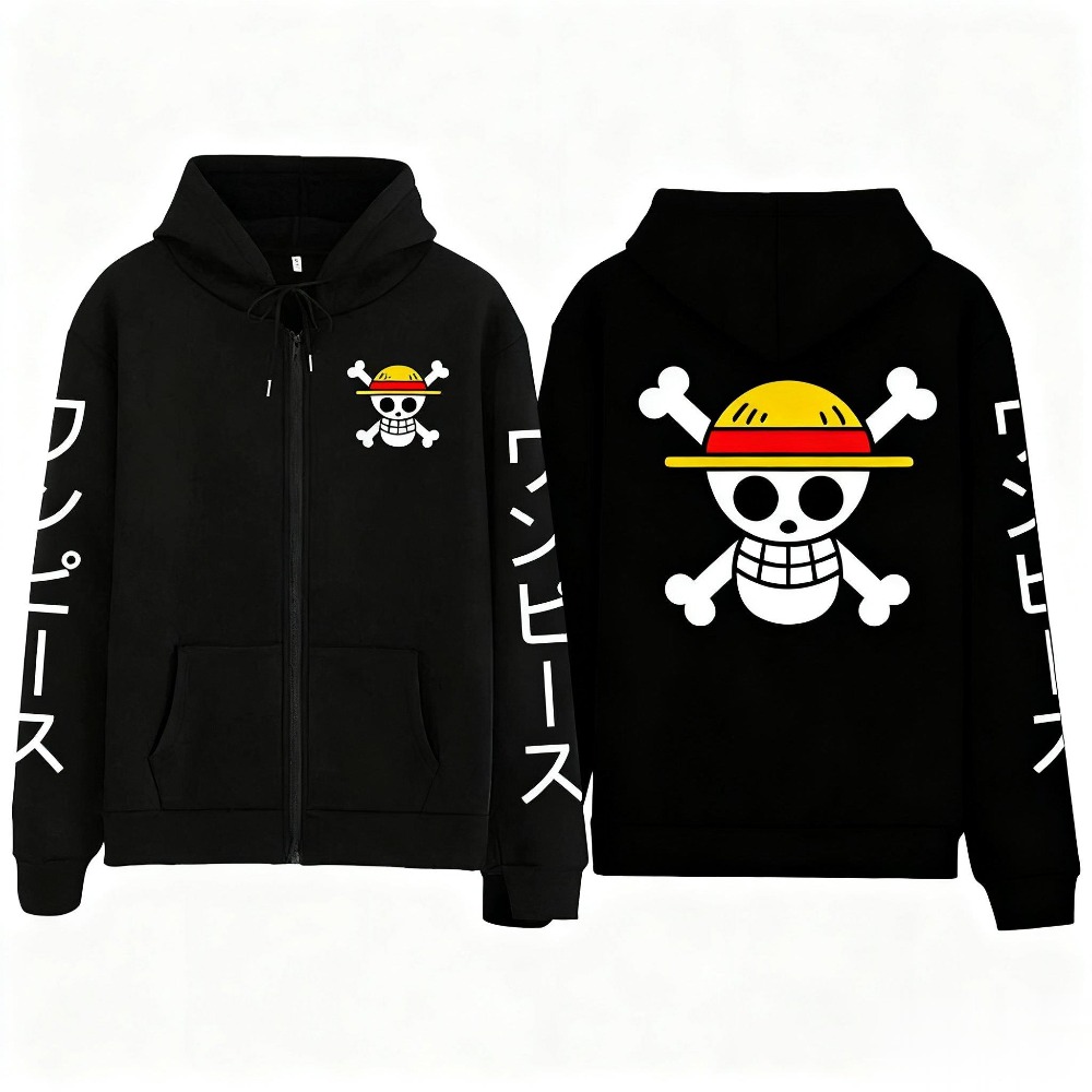 Anime Merchandise Shop - เสื้อฮู้ดซิปอนิเมะวันพีซลูฟี่แบบโอเวอร์ไซส์ใหม่ สำหรับผู้ชายและผู้หญิง สไตล์สตรีทแวร์ลำลอง เสื้อแจ็คเก็ตแขนยาวสำหรับฤดูใบไม้ร่วง