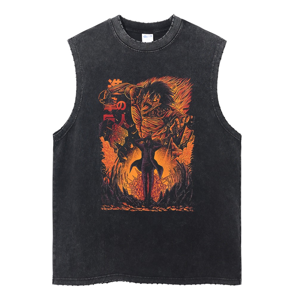 Anime Merchandise Shop - เสื้อกล้ามออกกำลังกายผู้ชายลาย Attack on Titan สไตล์วินเทจ Y2k