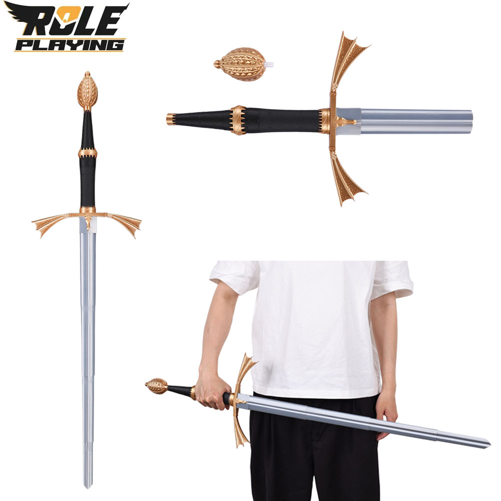 Cosplay Prop Sword - ดาบพลาสติกสีเงินแบบพับได้สำหรับคอสเพลย์ ดาบมังกร อุปกรณ์ตกแต่งชุดแฟนซีสำหรับผู้ใหญ่ชาย ของตกแต่งคอสเพลย์ ดาบปลอม สำหรับฮาโลวีน