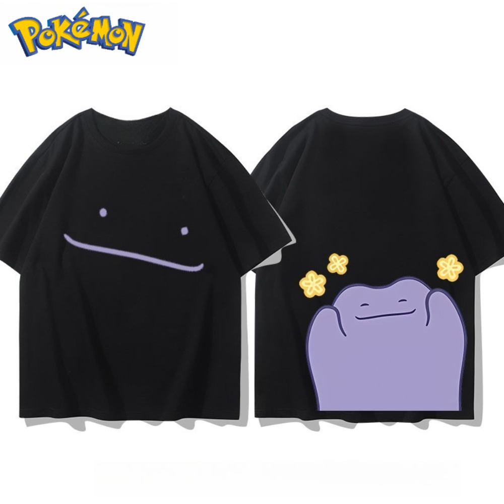 Anime Merchandise Shop - เสื้อยืดพิมพ์ลายโปเกมอนดิทโต้ด้านหน้าและด้านหลังสำหรับผู้ชายและผู้หญิง ฤดูร้อนใหม่ สไตล์ฮาราจูกุ ทรงหลวม สบายๆ ใส่ได้หลายโอกาส