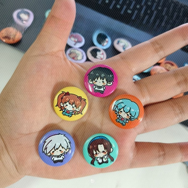 Evangelion Anime Merchandise - เข็มกลัดนีออนน่ารัก 5 ชิ้น ลายเจเนซิส คลาสสิค อีวานเกเลียน