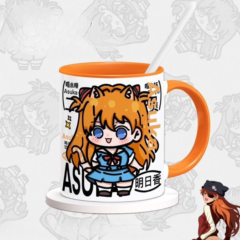 Evangelion Anime Merchandise - แก้วน้ำลายการ์ตูน EVA Asuka Langley Soryu สินค้าอนิเมะน่ารักสำหรับนักเรียน
