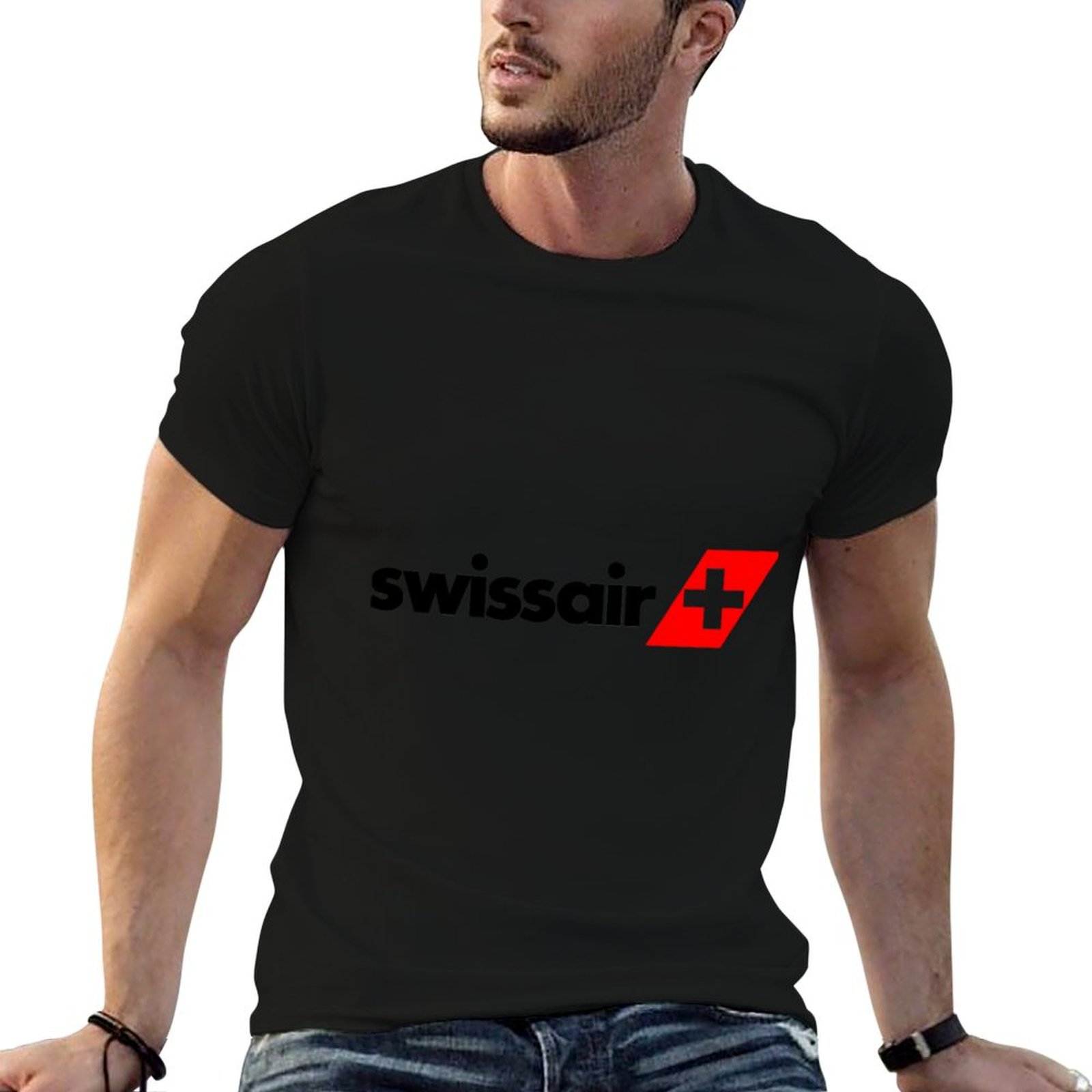 Anime Merchandise Logo - สินค้าของที่ระลึกโลโก้สวิสแอร์ เสื้อยืดผู้ชาย เสื้อยืดกราฟิก เสื้อยืดดีไซเนอร์ เสื้อยืดอนิเมะ เสื้อยืด